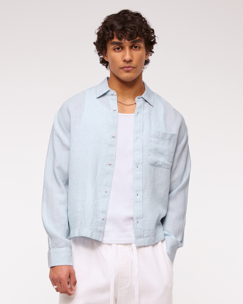 Cropped Linen Button-Up Shirt
