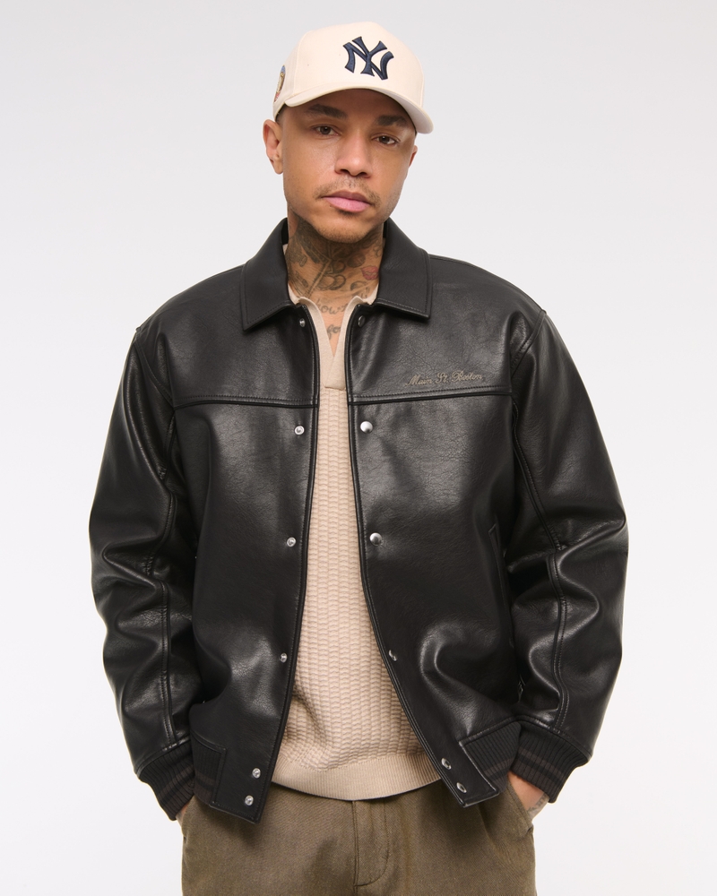 Vegan Leather Varsity Bomber Jacket