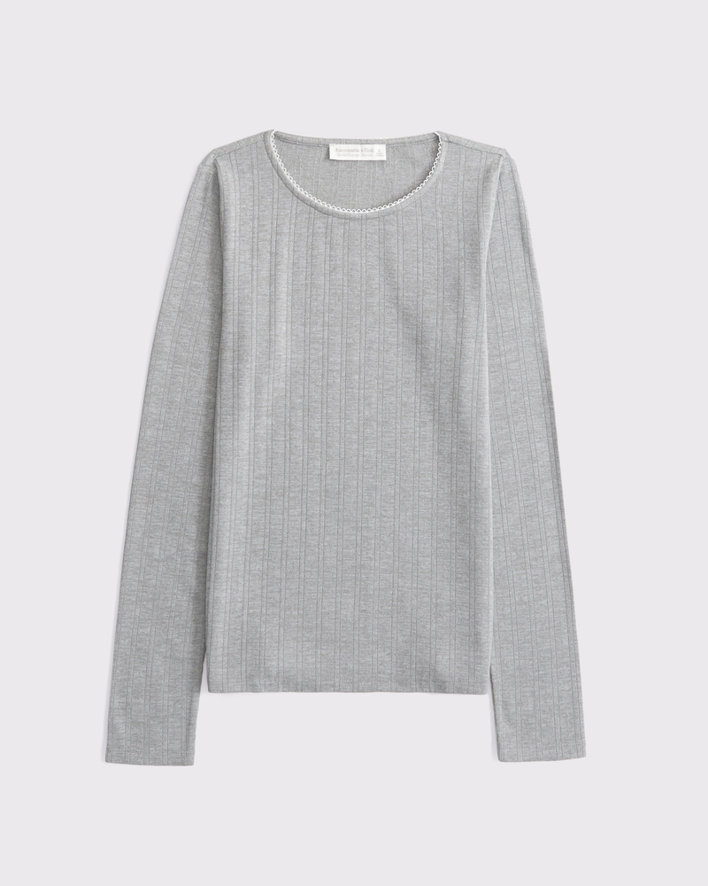 Long-Sleeve Pointelle Sleep Top
